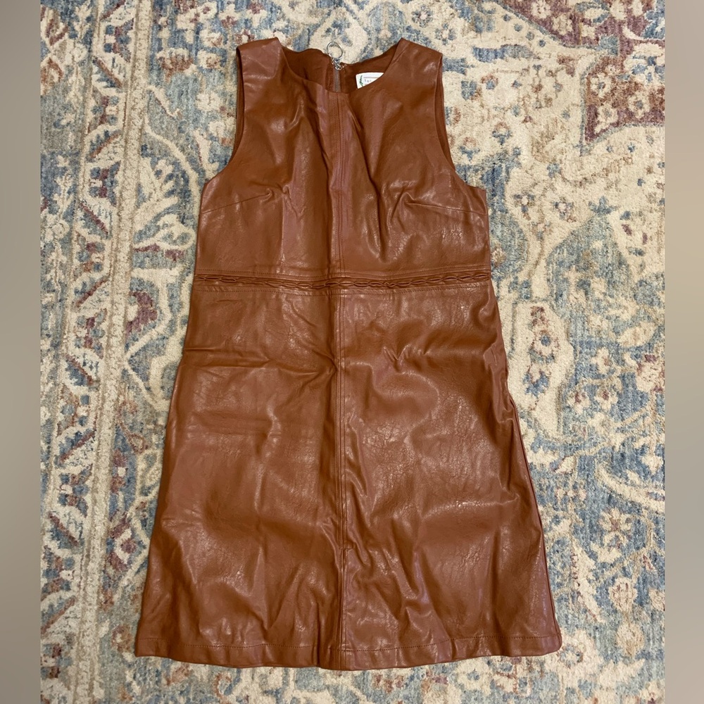 Love Riche Women’s Tan Leather Sleeveless Dress